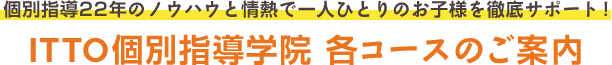 個別指導22年のノウハウと情熱で一人ひとりのお子様を徹底サポート!ITTO個別指導学院 各コースのご案内